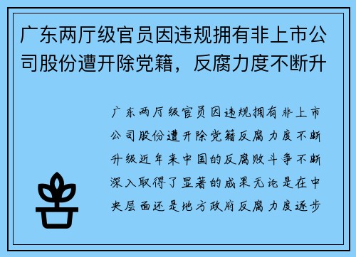 广东两厅级官员因违规拥有非上市公司股份遭开除党籍，反腐力度不断升级