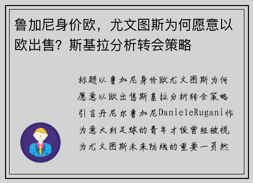 鲁加尼身价欧，尤文图斯为何愿意以欧出售？斯基拉分析转会策略